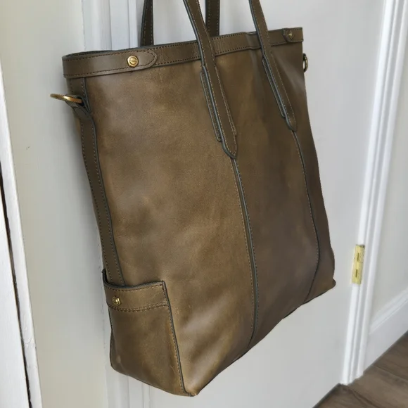 NWT J. Crew Oar Leather Tote Bag Mens Olive Green/Brown - Picture 7 of 16